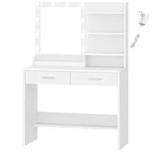 HEXCELEN 90cm Dressing Table With Mirror, Dressing Table With LED, 3 Brightness Levels, 2 Drawers, 4 Open Shelves And 2 Compartments, Dressing Tables, Modern, White - Phích cắm loại C của EU (220-240V) - Xem 9