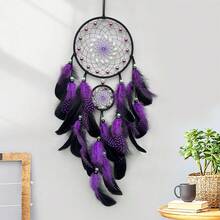 1pc Handmade Glow-In-The-Dark Dream Catcher, Luminous Wall Decor, Creative Fluorescent Bead Home Decoration, Christmas Ornament, Artificial Feather Hanging Accessory - Multicolor - View 15
