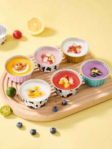 10pcs (Random Color) Air Fryer Aluminum Foil Cups, Oven Baking Pudding Tart Shells, Microwave Disposable Tin Foil Bowls