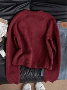 Warm Reversible Zip-Up Cardigan Sweater For Women, Autumn/Winter, Back To School Season - Jujube Red - View 6