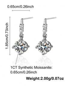 一对流苏耳环，1.0克拉莫桑石钻石耳环，925纯银，结婚耳环，订婚耳环，奢华珠宝，适合女孩/女士，周年纪念礼物 - 銀色 - 查看 3