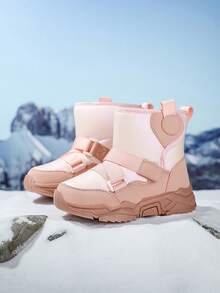 1 Pair Kids Winter High-Top Snow Boots, Warm Snow Boots, Water-Resistant Upper Design, Anti-Slip & Durable Sole, Soft & Comfortable, Suitable For Winter Outdoor Snow Activities, Fashionable Pink Design For Girls - Pink - View 6