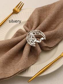 4 piezas Anillos para servilletas con diseño hueco de luna y estrella, portaservilletas de mesa creativo para días festivos - Multicolor - Ver 3