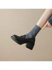 High-Heeled Moccasins With Round Toe And Thick Sole, Versatile Niche High Heels, Elegant Versatile Shoes For Women That Accentuate The Figure And Make It Slimmer.