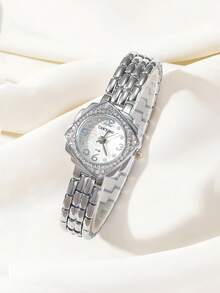 CARYINO Unique Niche Design Rhinestone Dial Classic Fashion Strap, Elegant Gold & Silver Color Women's Wrist Watch, Suitable For Daily Wear, Holiday Gift, Fashion Accessory