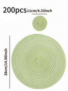 1/4/6/12pcs Bohemian Style Woven Placemats, Round Solid Color Dining Table Mats For Kitchen, Bowls, Cups, Suitable For Holidays, Parties, Birthdays, Vintage, Countryside, Outdoor, Home Decor, All Seasons - Green - View 34