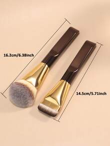 2pcs Makeup Brushes Set, 1pc Ultra-Fine Bristle Brush Designed For Light Makeup Application, 1pc Angled Brush Head For Face Contouring. This Multi-Functional Makeup Tool Is Also A Travel Essential Beauty Item. It Can Be Used As Foundation Brush, Concealer Brush, Blush Brush, Contour Brush, Powder Brush, Etc. - Gold - View 5