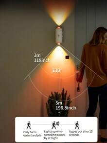 1pc Modern Sensor Night Light, USB Rechargeable LED Wall Lamp, RGB Dimmable, Suitable For Entrance, Bedside, Desk, Wardrobe, Etc., With Magnetic Stair Light - White - View 7