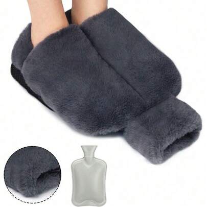 2-In-1 Non-Electric Foot Warmer & Hot Water Bottle With Lambswool Cover, 2L Ultra-Soft Heating Mat For Feet In Winter, Large 36x30cm Thermal Insulator For Men Women And Children At Home