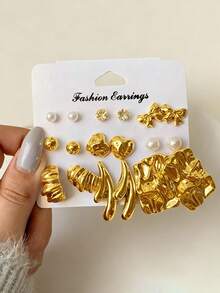 18 piezas Elegante conjunto de aretes con rhinestones y perlas falsas con diseÃ±os de mariposa, corazÃ³n y geomÃ©tricos, regalo de joyerÃ­a de moda para mujeres, adecuado para citas, fiestas, cumpleaÃ±os, vacaciones y uso diario