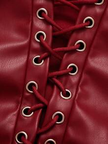 Robe longue élégante et pour jeune femme avec fermeture éclair, volants, dos nu, ceinture - Rouge - Voir 11