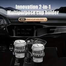 1pc DIRRFIE 360° Rotating Car Cup Holder Tray - ABS Multi-Functional Dining Table With Detachable Plate & Swivel Tray, Adjustable Base, Double Cup Holders, No Battery Needed For Vehicle Interior Accessories, Cup Holder For Car, Vehicle Dining Accessory, Stylish Dining Tray, Smooth Finish Tray - Black - View 9