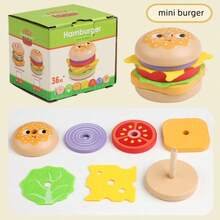 A Set Of Colorful Simulated Wooden Burger And Sandwich Play Toys, Classified And Stacked Toys, Parent-Child Interactive Toys, With Playful Expressions - Perfect As A Role-Playing Toy And An Ideal Gift For Back To School, Birthdays, Easter, Christmas, Halloween And Other Holidays. Toy Food Set, Lively Design, Using Durable Wooden Structure