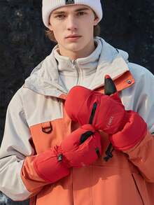 CAMEL CROWN Winter Windproof Waterproof Thickened Warm Ski Gloves - Red - View 1