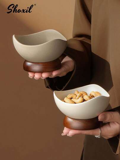 shoxil 1/2/4件套复古水果碗，带坚固木质底座，可重复使用，多用途，可作甜点碗、冰淇淋杯、小吃盘、餐盘，适用于家庭和餐厅，斋月礼物，仅限手洗