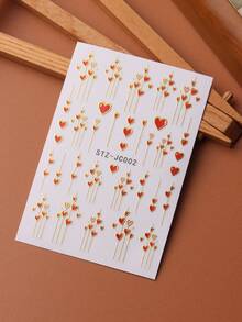 2pcs Red Heart Nail Sticker With Shiny Golden Stripe Line Design Valentine's Day Romantic Self-Adhesive Acrylic Nail Art Decals For DIY Manicure Nail Art Charms Nail Supplies - Multicolor - View 6