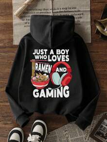 1pc Tween Boy Thermal Lined Thick Warm Sweatshirt, Young Student Clothing, Suitable For Kids Autumn/Winter Long Sleeve Top - Black - View 3