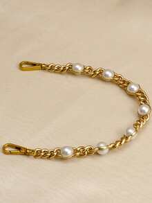 1 Piece Of Classic Retro Beaded Chain Elegant Style Copper Alloy Imitation Pearl Gold Bag Shoulder Strap Suitable For Women's Daily Party Party Date Bag Decoration Matching - 金色 - 查看 3