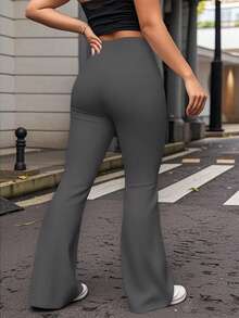 Pantalones acampanados de unicolor casuales para tallas grandes, primavera - Gris Oscuro - Ver 4