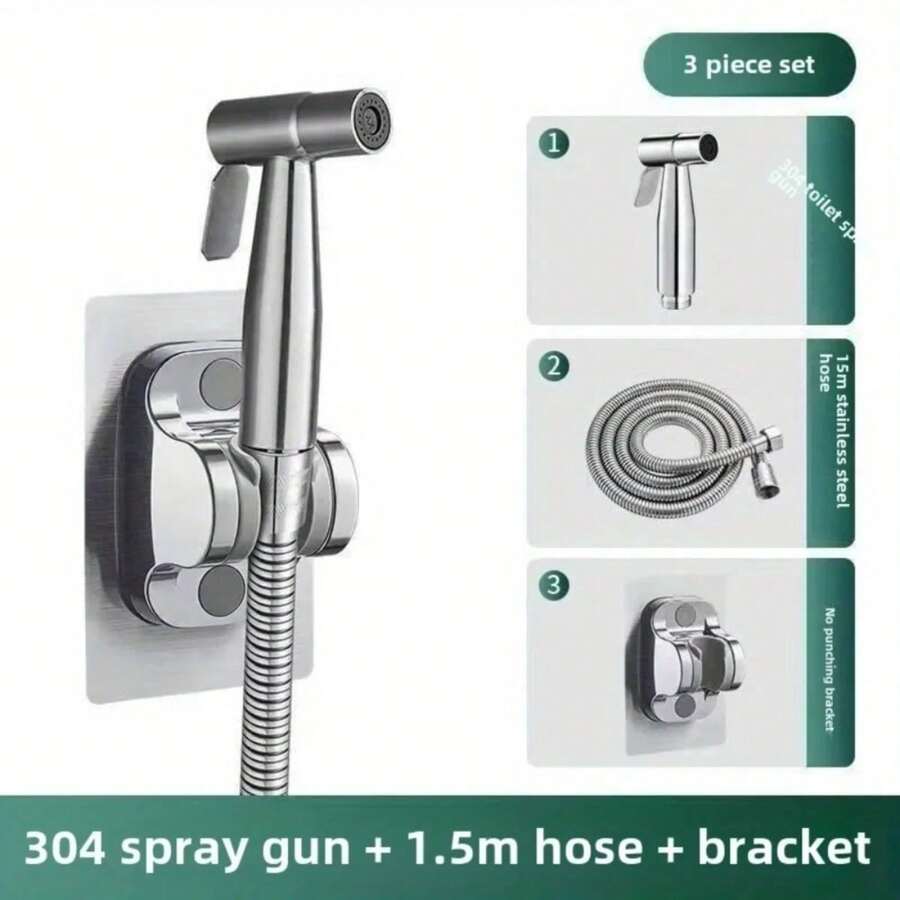 3Pcs Stainless Steel Bidet Sprayer High Pressure Handheld Adjustable For Personal Hygiene Pet Bathroom Shower Set