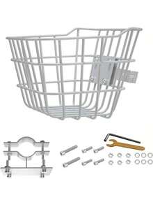 Sturdy Steel Front Bicycle Basket With Fixed Bracket, Anti-Rust Design, Suitable For Installation At The Front Of Electric Bicycles, Compatible With Most Children's And Adult Bicycles On The Market - White - View 8