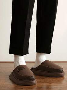 Men's Slippers - Men's Indoor Slippers - Men's Simple Design Letter Pattern Plush Slippers With Soft Sole, Comfortable Indoor Casual Warm House Slippers