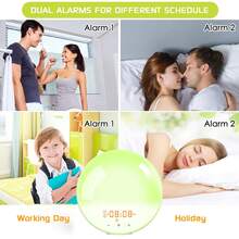 This Wake-Up Light Sunrise Alarm Clock Is Designed For Deep Sleepers And Bedrooms. It Features Sunrise And Sunset Simulation, Sleep Aid, Dual Alarms, Snooze Function, Night Light, Daylight Mode, 7 Colors, And 7 Natural Sound Effects, Making It An Ideal Gift Choice.
