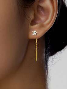 ELSEDES 1 Pair Fashionable Minimalist S925 Sterling Silver Inlaid Sparkling Star Gemstone Earrings, Highlighting Stylish Charm, Quality Jewelry, Suitable For Women's Daily And Party Outfits - Gold - View 1