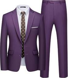 Men's 2 Piece Suits Two Button Pants Set Party,Wedding And BusinessChristmas CNPN - 紫色 - 查看 12