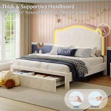Twin/Full/Queen Bed Frame With LED Light And Storage Drawer, Upholstered Design With Adjustable Headboard, Easy Assembly, Noise-Free, No Box Spring Needed - Cream - View 9