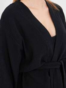 Kimono da donna a maniche lunghe con laccio frontale, colore unito, stile minimalista per uso quotidiano