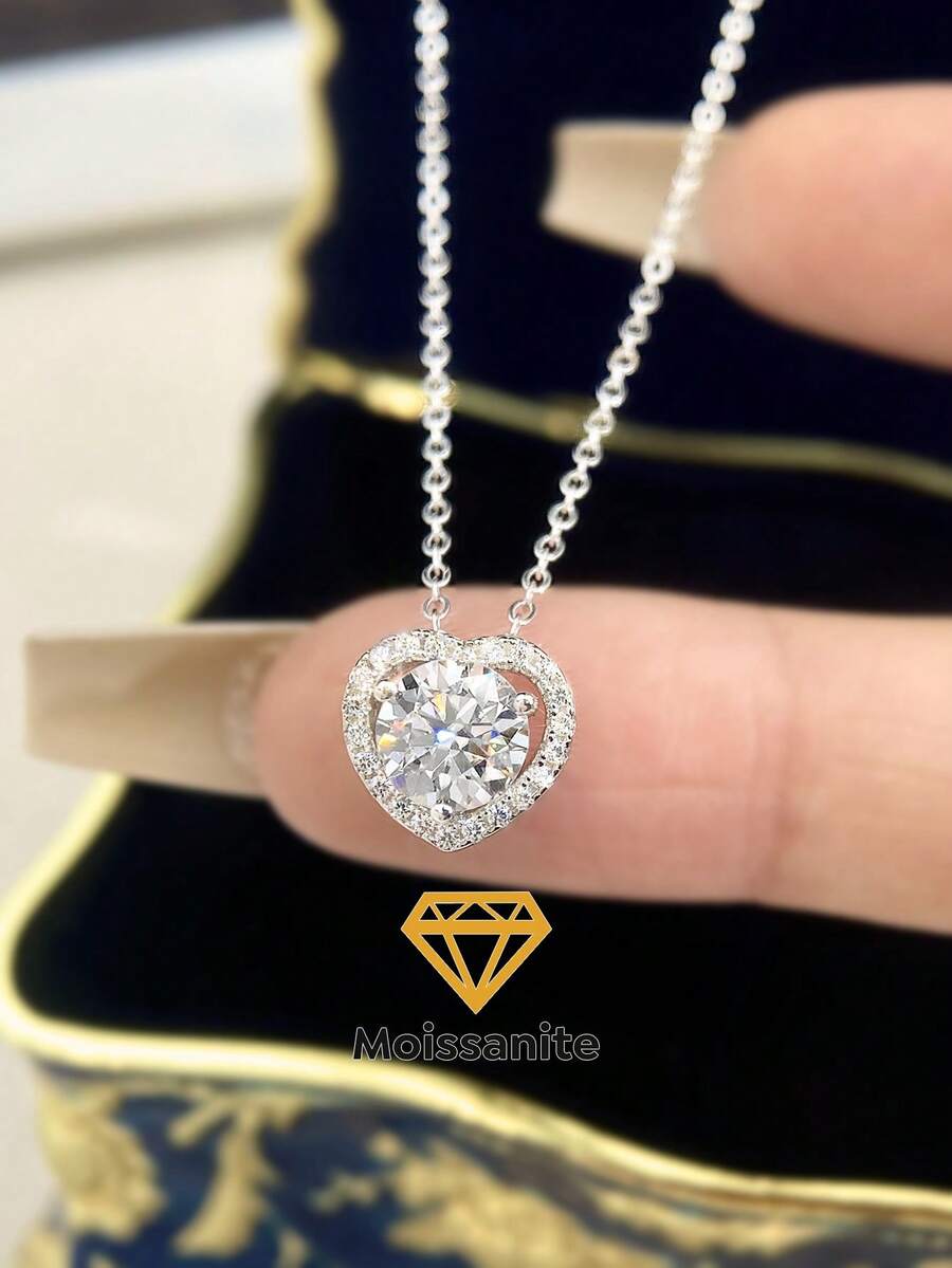 1件心形1.0克拉莫桑石钻石项链 S925纯银结婚项链 订婚项链 奢华珠宝 女士周年纪念礼物 - 心形莫桑項鍊 - 查看 1