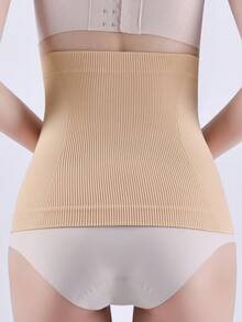 1件装女士纯色尼龙无缝跑步护腹塑身腰带，适合日常穿着