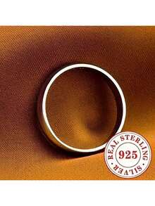 4mm Titanium Steel Plated S925 Silver Plain Ring, Non-Fading Wedding/Engagement Ring, Fashionable & Elegant Jewelry Gift, Eternal Style, Suitable For Casual Wear And Party, Christmas, Birthday, Holiday, Best Friend Gift - Silver - View 3