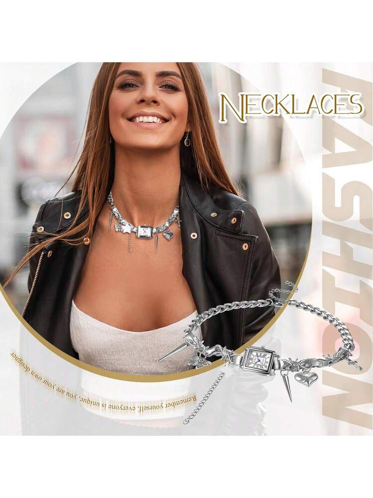 Avaner Women's Choker Watches Necklace: Stainless Steel Silver