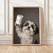 1 pièce Impression sur canevas d'un Shih Tzu avec du papier toilette, œuvre murale sans cadre, décoration pour la maison et le bureau, parfaitement adaptée à la décoration de la maison, de la chambre, du salon, de la salle de bain, décoration murale, avec ou sans cadre en option