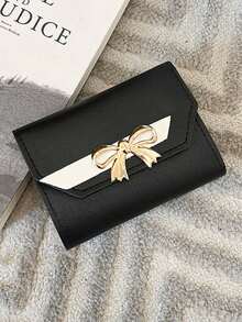 Fashion Short Wallet Hit Color Women Bowknot Hasp Purse Multiple Card Slots Front Pocket Wallets Bowknot Decor Short Wallet Cute Foldable Credit Card Holder Clutch Coin Purse With Multi Card Slots For Women Wallet Mini Wallet Purse Wallet Wristlet Wallet Coin Wallet