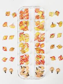 60pcs/Box Leaf Design Nail Art Decorations, Vintage Autumn Leaf Style, Suitable For