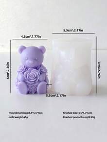 1个玫瑰熊蜡烛模具，DIY玫瑰花手工蜡模，陶瓷/石膏蜡烛制作套装，适用于婚礼装饰、烛光晚餐、情人节/生日手工礼物、DIY、粘土工具、手工艺品、情侣用品 - 白色 - 查看 12