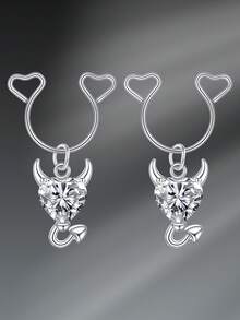 CIZME 1pair Cute Stainless Steel Fake Nipple Rings For Women,Fake Nipple Ring Piercing Jewelry Non Piercing Nipple Rings Dangling Heart CZ Drop Nipple CUff