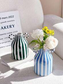 1个黑白条纹陶瓷花瓶，手绘现代简约波西米亚风格装饰，可作餐桌、厨房、书桌、书架、卧室等家居装饰品。 - 彩色 - 查看 5