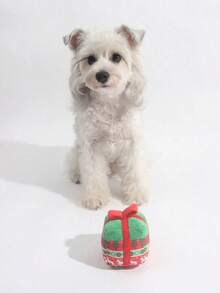 Beautiful Girl-1 1 Piece Of Polyester Fabric Christmas Pet Toy With Sound, Printed Composite Fabric Christmas Gift Box Toy, Embroidered Christmas Hat Imitation Wine Bottle Toy, Small And Medium-Sized Dog And Cat Interactive Toy, Christmas Toy, Christmas Gift