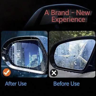 2 piezas Película antilluvia oval de alta transparencia para espejo retrovisor del coche, con funciones antilluvia, antivaho, autoadhesiva, también con funciones antirreflejo, antirayado y antipolvo, accesorio para espejo retrovisor exterior del coche