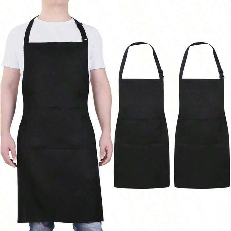 Minimalist Black Chef Apron - Pocket-Free, Unisex Adult Apron For A Sleek Look | Kitchen Essentials/Chef Aprons/Beginner Kitchen Tools/Cooking Must-Haves - 黑色 - 查看 15