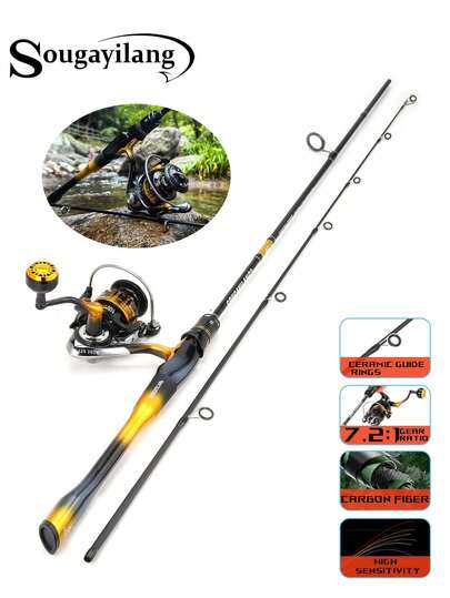 SOUGAYILANG Ultralight Carbon Fiber Spinning Rod And Reel Combo With CNC Aluminum Spool, High-Intensity Reel Seat, Ceramic Guide Rings, And 5.0:1 Gear Ratio For Freshwater And Saltwater Fishing