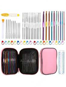 Crochet Hook Set, Includes Ergonomic Metal Hooks, Stitch Markers, Storage Bag, Multicolor, Suitable For All Seasons DIY Knitting Crafting Tools, Great For Beginners - Multicolor - View 4