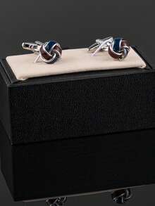 Navy Brown Oil Drip Twist Cufflinks For Men's French Cuff Shirts - Fashion - View 3