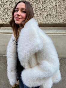 Autumn/Winter New Fashion Street Style Faux Fox Fur Faux Fur Jacket, Women Elegant Short Faux Fur Coat - trắng - Xem 5