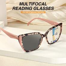 1pc Photochromic Multifocal Reading Glasses, Color-Changing Bifocal Lens, Romantic Pink Cat Eye Frame, Comfortable Spring Hinges, Elegant Fashion Photochromic Multifocal Readers For Women - Pink - View 3