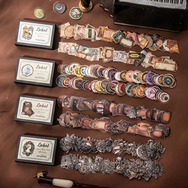 have a good day 1盒100张各种复古风格立体图案贴纸个性垃圾日记美学手机壳DIY拼贴卡片材料手工手账艺术剪贴簿办公和学校用品